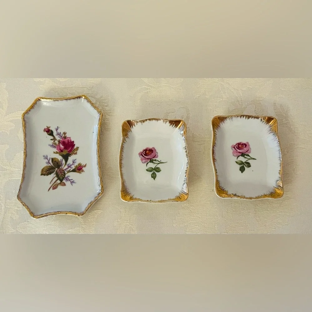 Elegant Vintage Floral Porcelain Hand Painted Japan Trinket Dishes